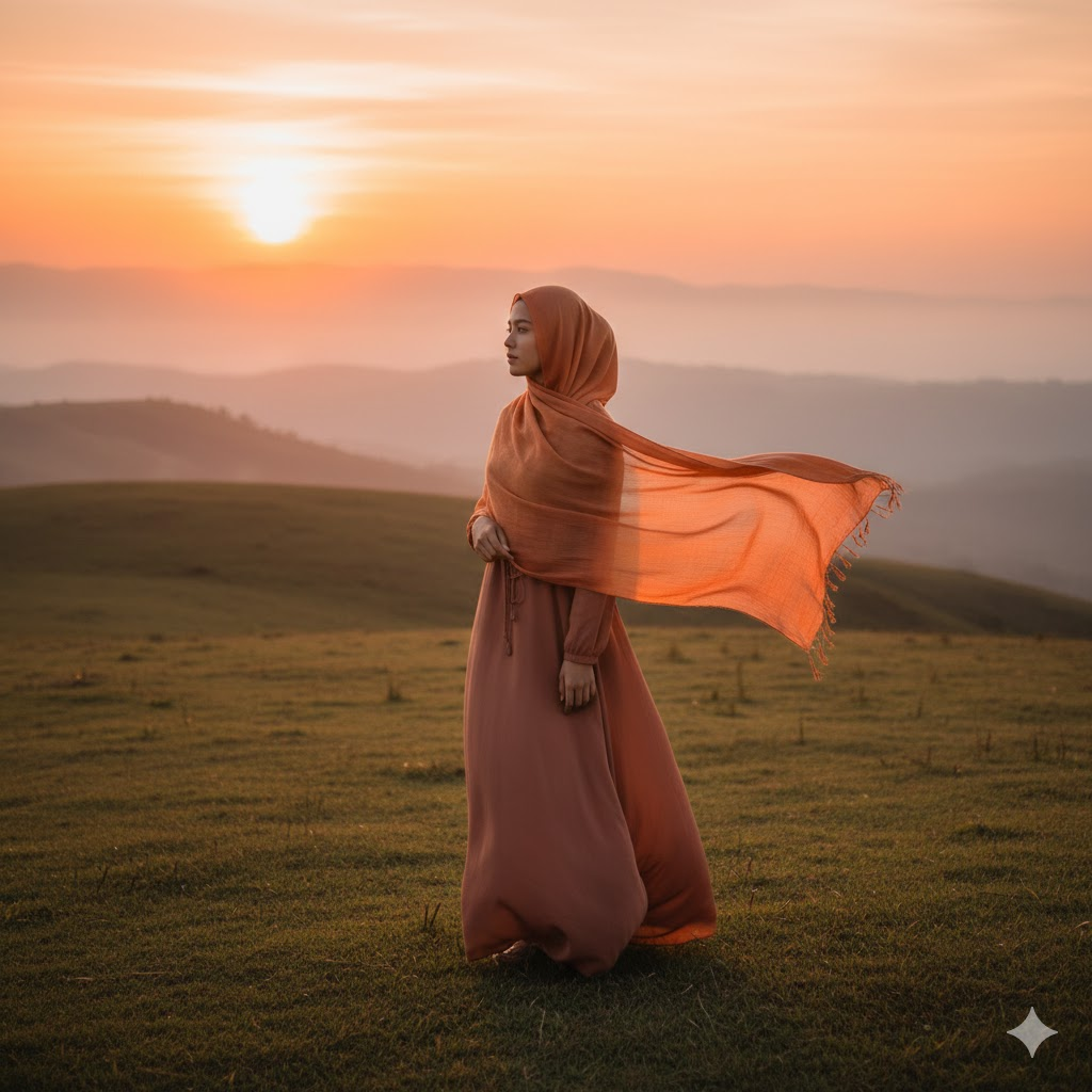 gemini tesettürlü bayan fotograf yapma promptları-Gün Batımı