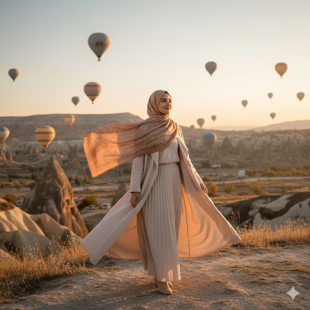 gemini tesettürlü bayan fotograf yapma promptları-Kapadokya