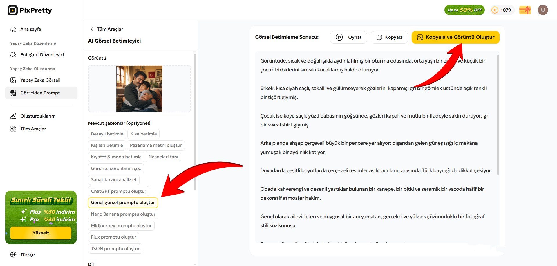 pixpretty ile babalar günü fotoğraftan prompt oluşturma