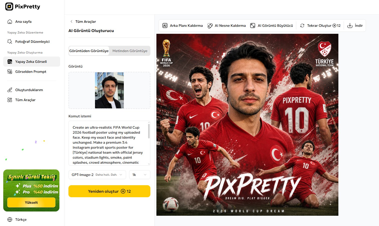 pixpretty yapay zeka ile dünya kupası posteri oluşturma