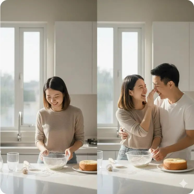 使用 AI 指令將單人照變情侶照