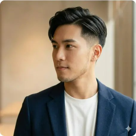 心形臉男生側分瀏海Gemini髮型指令男生模擬效果