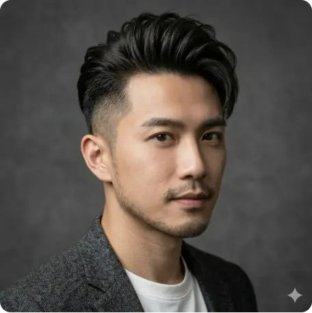 三角形臉男生頭頂蓬高紋理龐克頭Gemini髮型指令效果