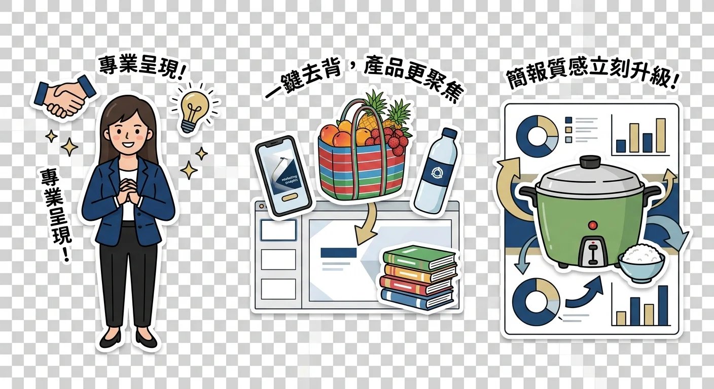 簡報行銷設計去背 - 人物產品搭配品牌色