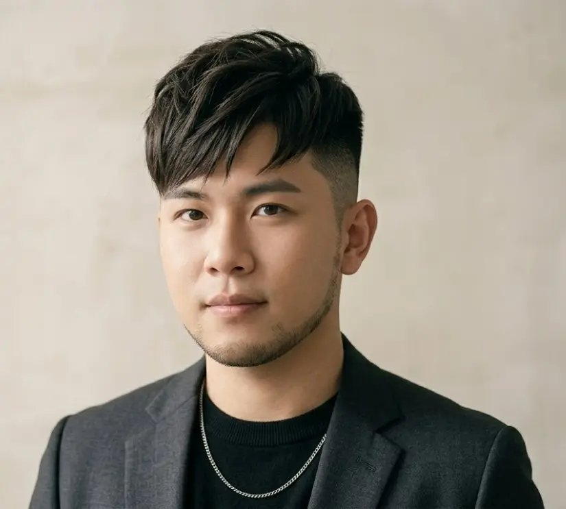 圓形臉男生斜角瀏海搭配剃底Gemini髮型指令效果