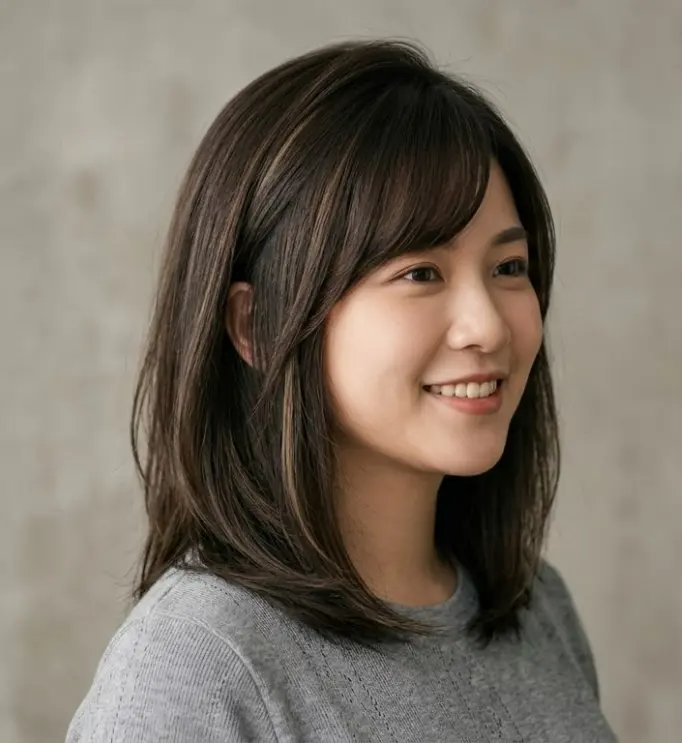 圓形臉女生層次長鮑伯Gemini AI髮型模擬效果