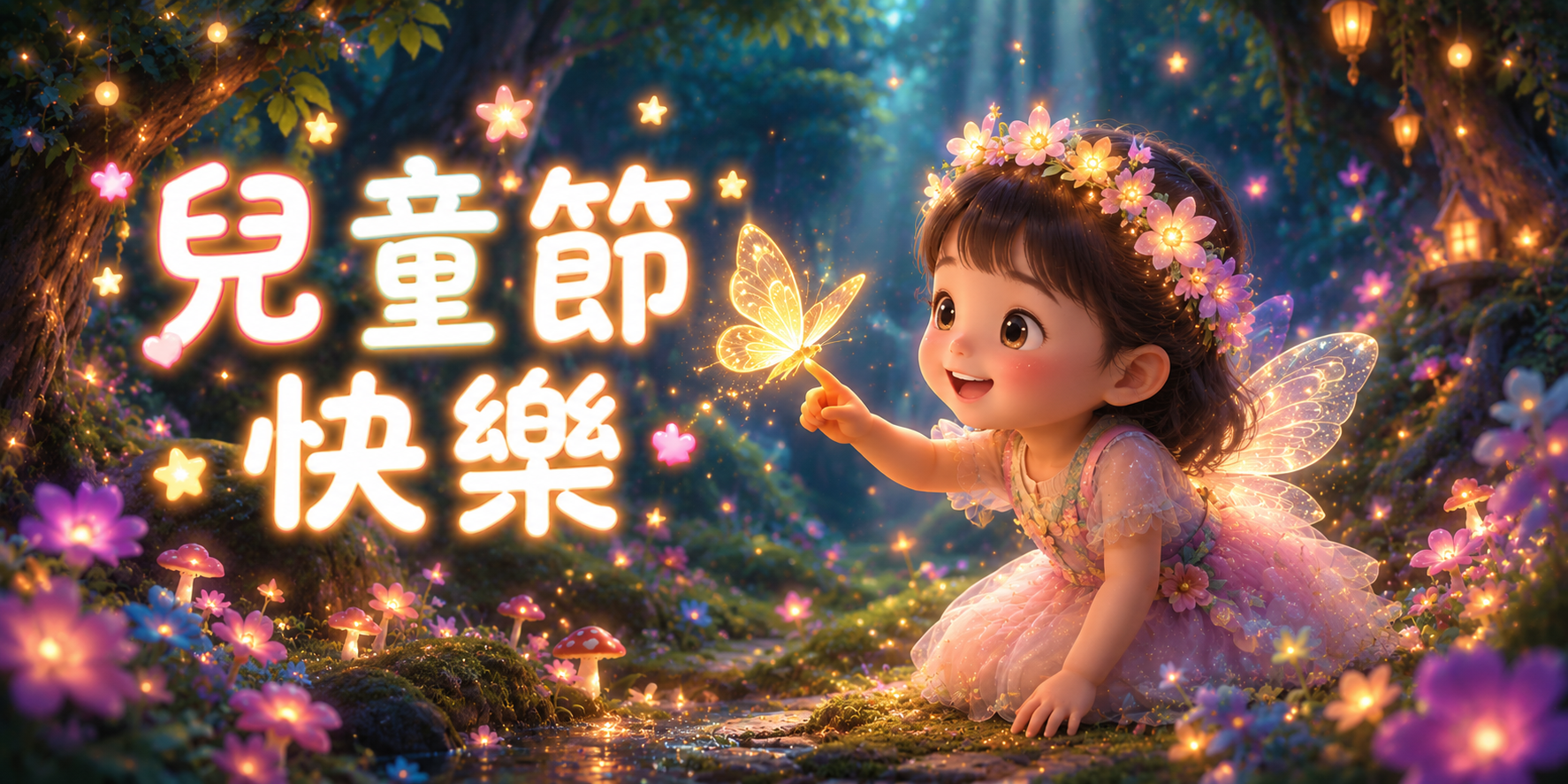 魔法森林小仙女 兒童節快樂貼圖