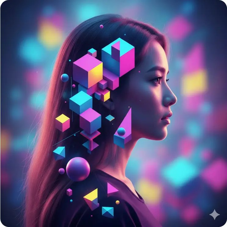 女性幾何霓虹剪影人像