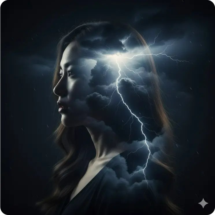 女性暴風剪影與閃電