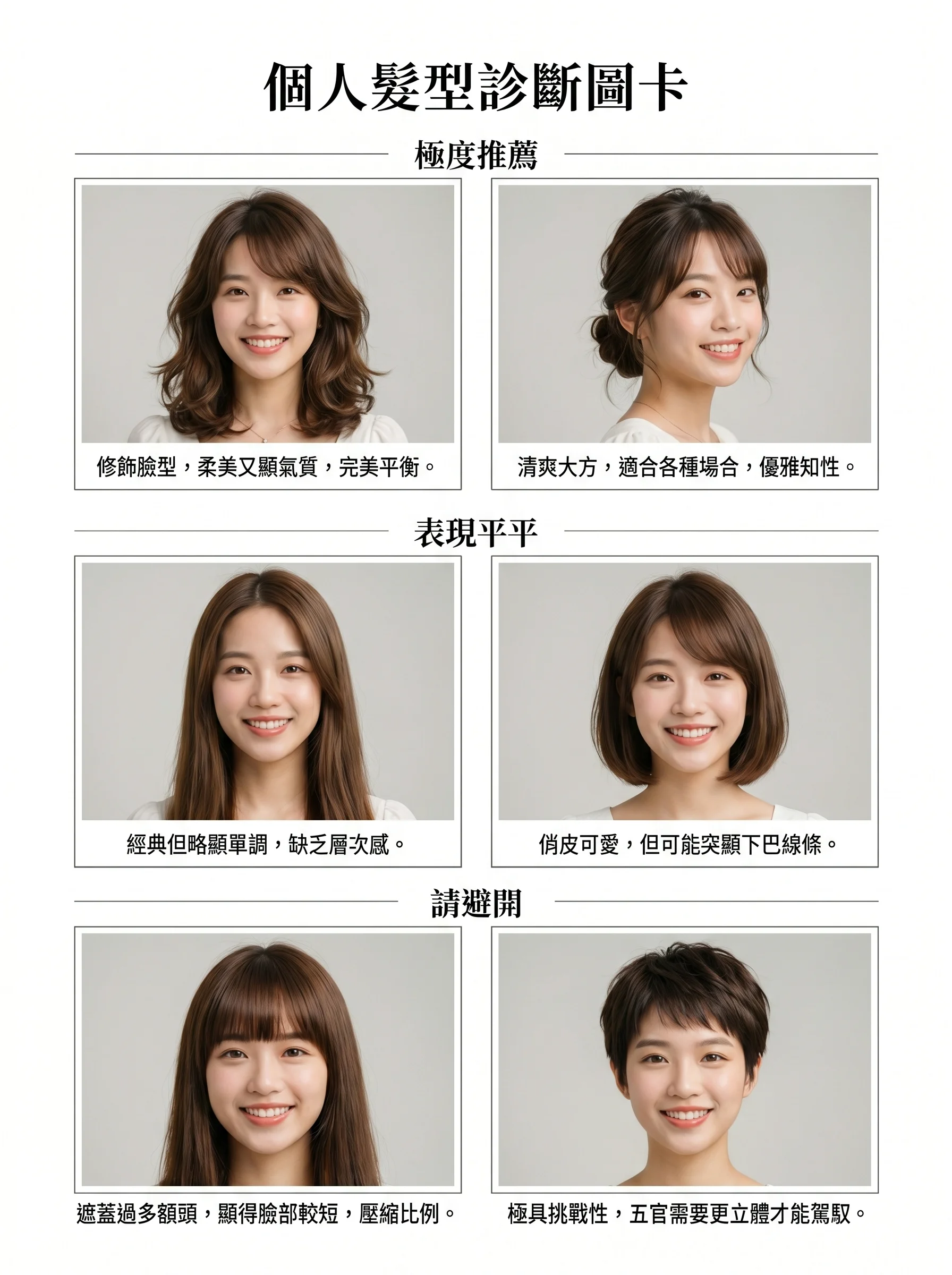 PixPretty 生成的個人髮型分析圖卡範例