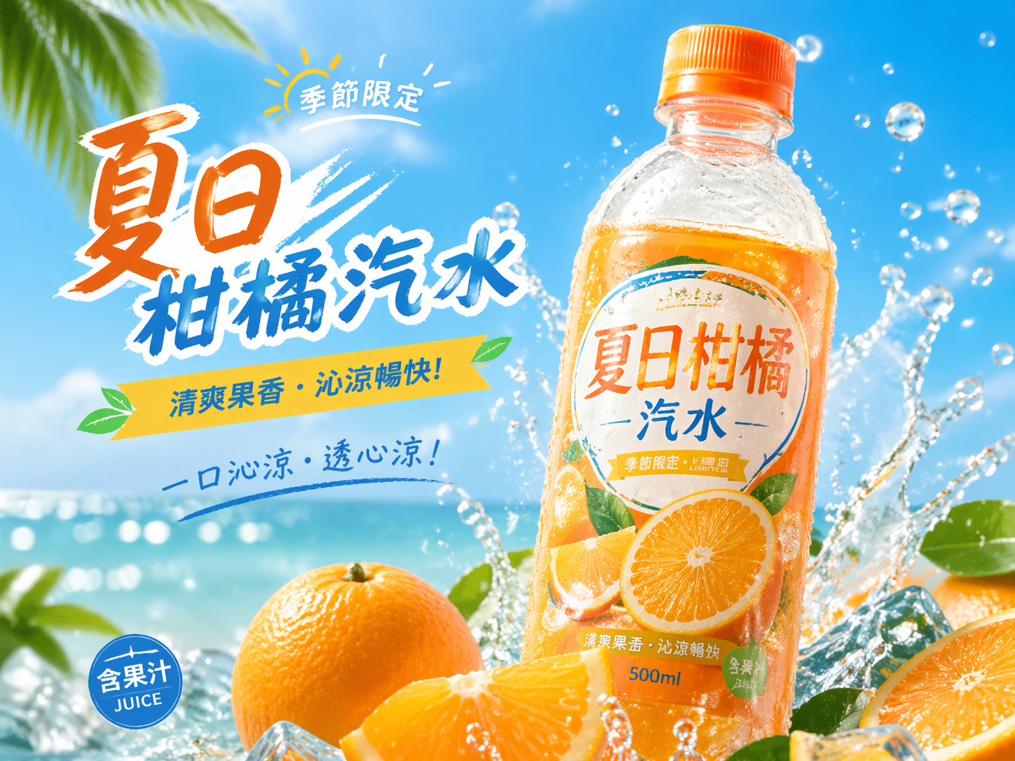 GPT Image 2 生成的夏日汽水產品廣告設計圖