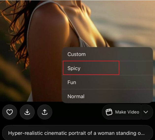 Grok Spicy Mode 開啟前後對比