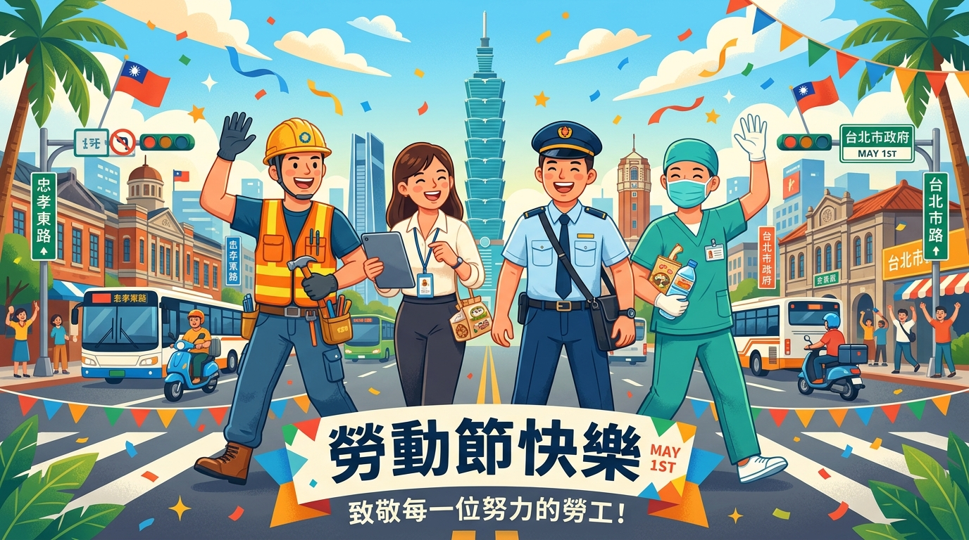 勞動節快樂圖片 工人插畫風 安全帽工具箱