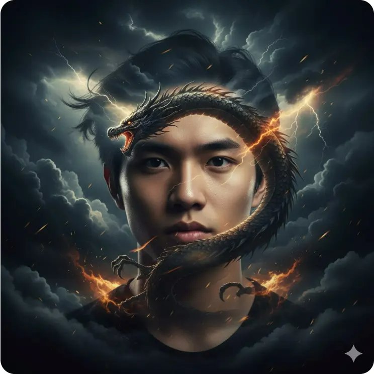 剪影男性融入烈焰鳳凰