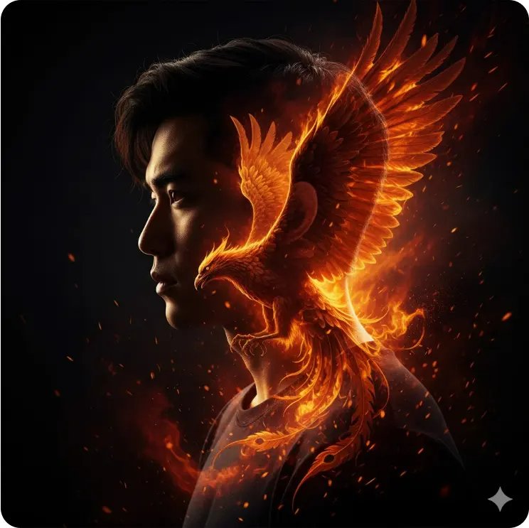 年輕男性融入翱翔巨龍