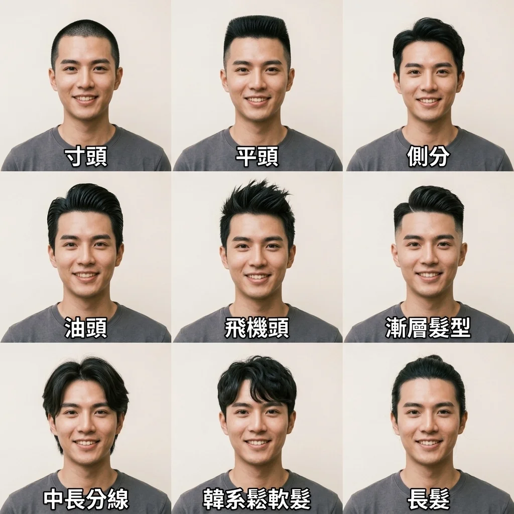 九宮格版 Gemini 髮型分析 男生髮型對比