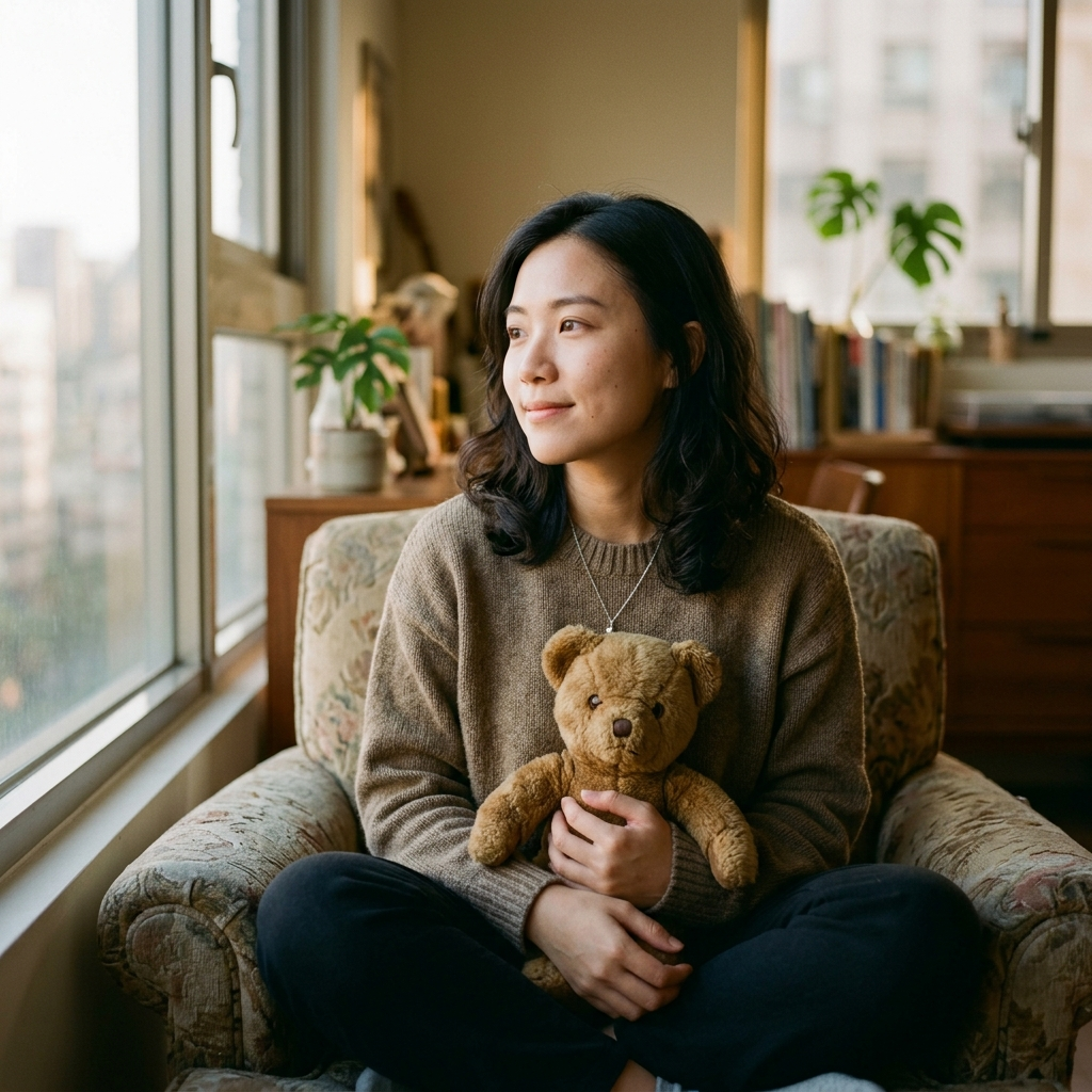 女性氛圍感人像搭配泰迪熊公仔圖