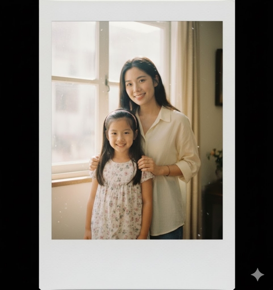 拍立得氛圍感的跟小時候的自己合照