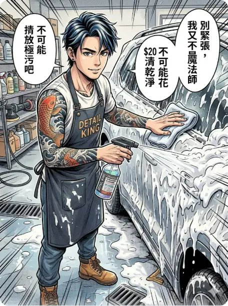 汽車美容師職業照片AI照片卡通化－ChatGPT畫圖職業漫畫