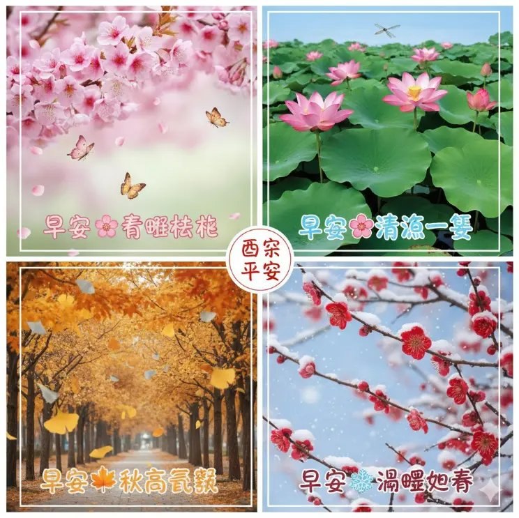 四季主題早安長輩圖 春夏秋冬風景祝福